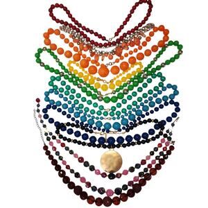 Vintage Rainbow Plastic Bead Necklace Lot 1950s-70s Retro Pin-Up Pride